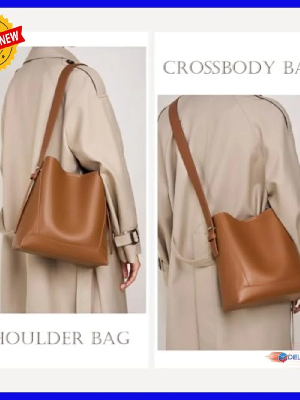 Genuine Leather Tote Bag with Adjustable Strap, Spacious Hobo Purse